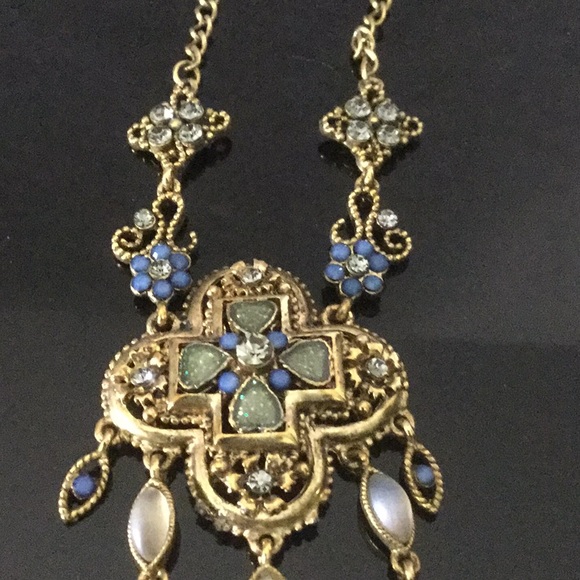 Vtg20”W/3”ExtBrassElaborateCross W/AustCrystMoonst - Picture 10 of 11